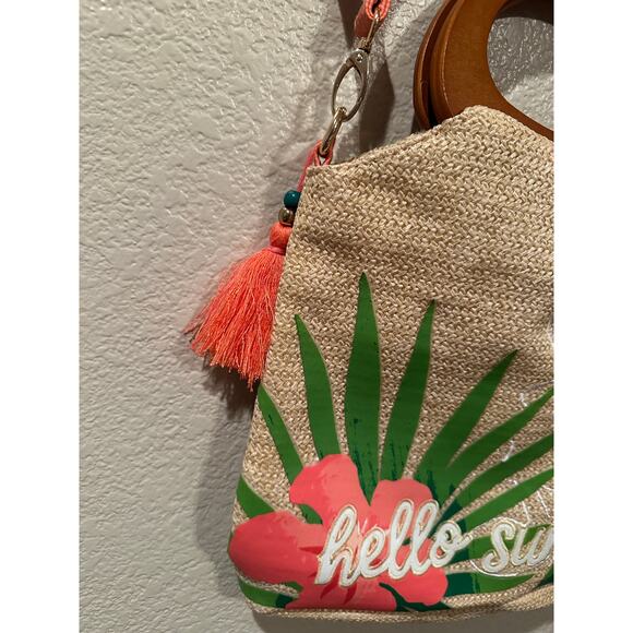 NWT Disney Parks Mickey Mouse Silhouette Tropical Hello Summer Raffia Handbag - Picture 5 of 7